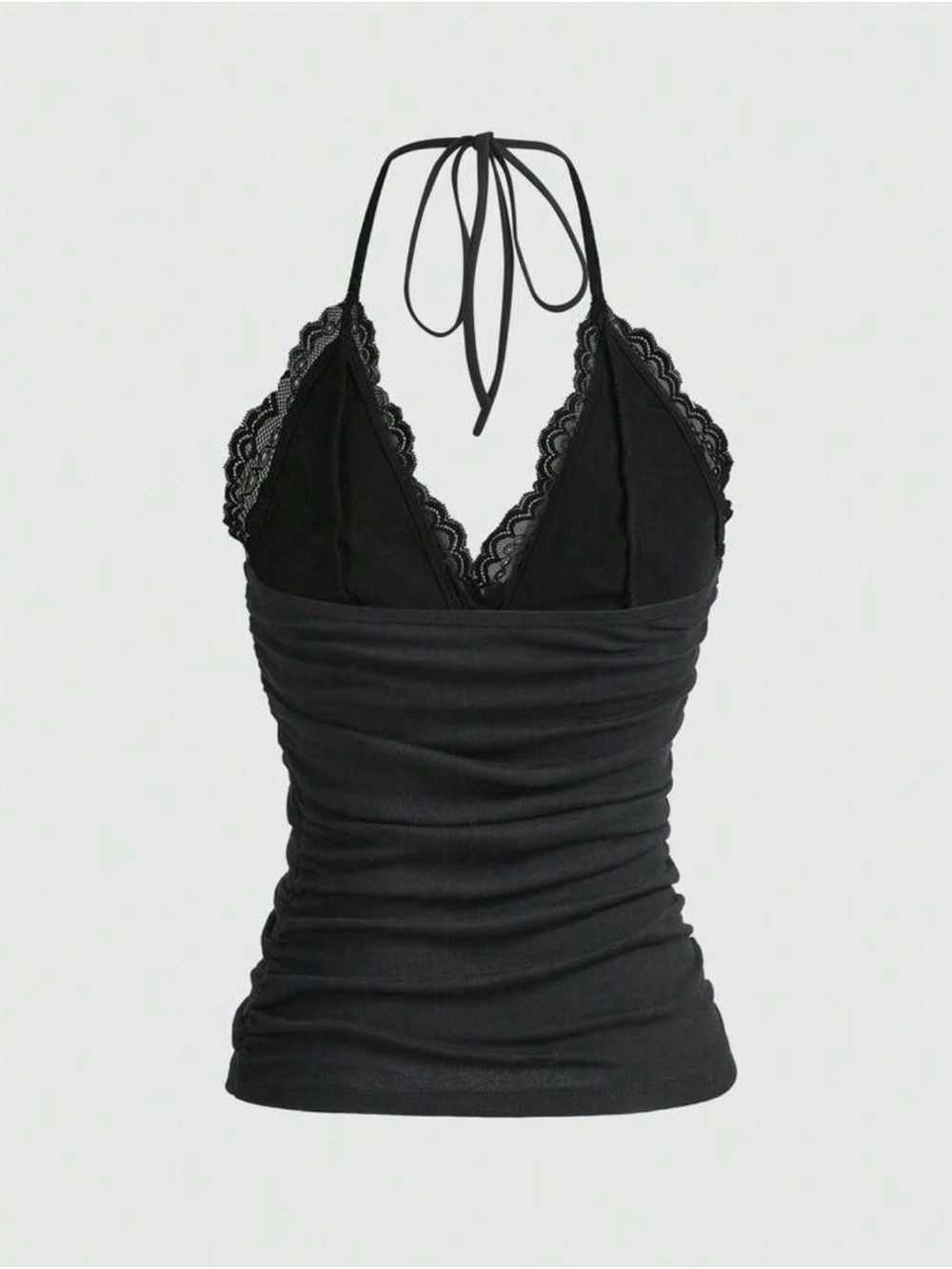 Lace Halter Tank Top - Black - Picture 2 of 2
